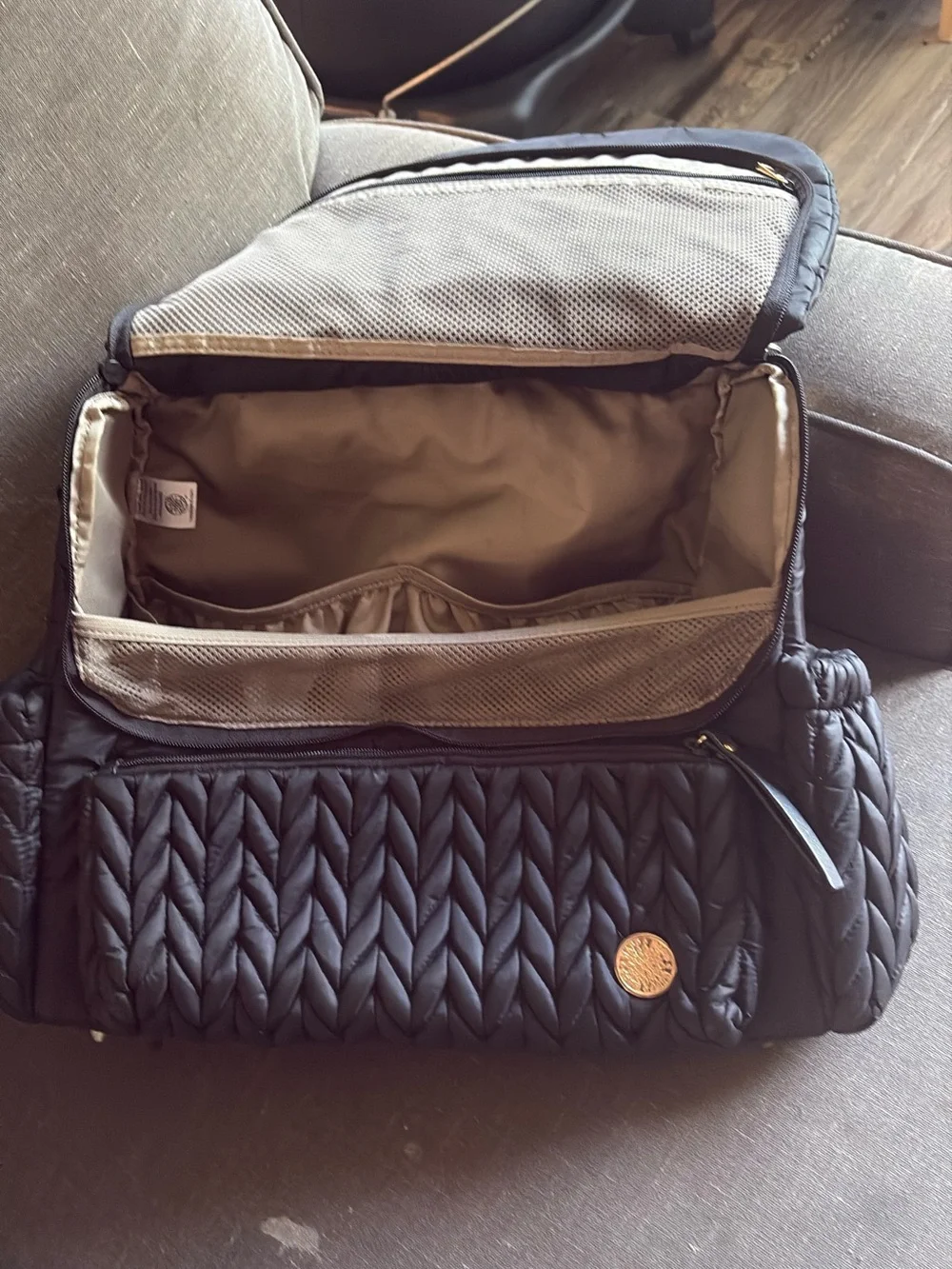 Black Quilted Baby Bag Diaper Backpack